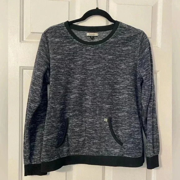 Nicole Miller Black- Gray Soft Fleece Light Pullover Top Front Pocket Sz Medium - Picture 1 of 7
